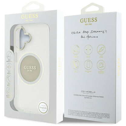 Husa MagSafe pentru Apple iPhone 16, Guess, IML Metal Colored Circle, Gri