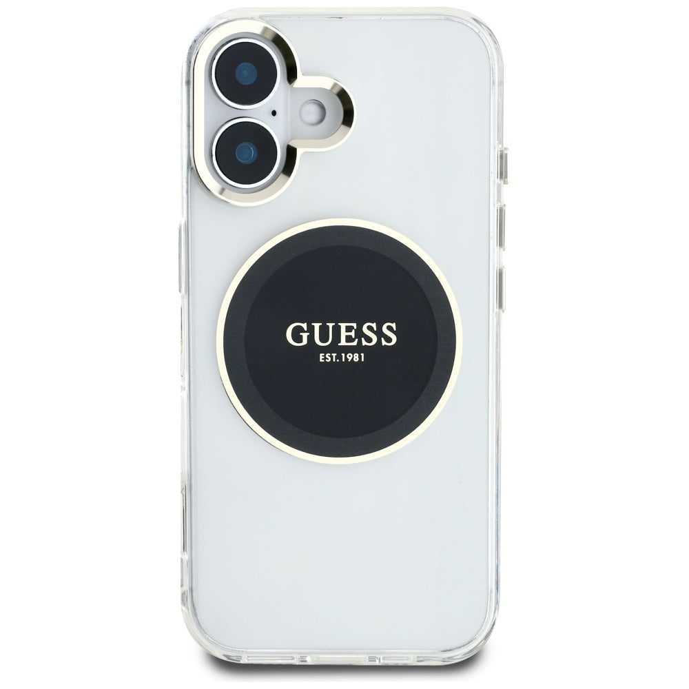 Husa MagSafe pentru Apple iPhone 16, Guess, IML Metal Colored Circle, Neagra