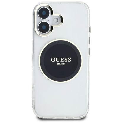 Husa MagSafe pentru Apple iPhone 16, Guess, IML Metal Colored Circle, Neagra