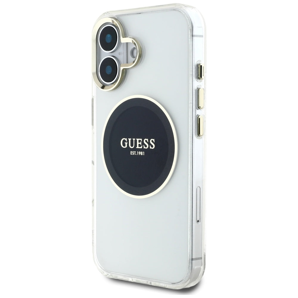 Husa MagSafe pentru Apple iPhone 16, Guess, IML Metal Colored Circle, Neagra