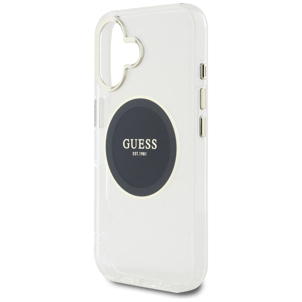 Husa MagSafe pentru Apple iPhone 16, Guess, IML Metal Colored Circle, Neagra