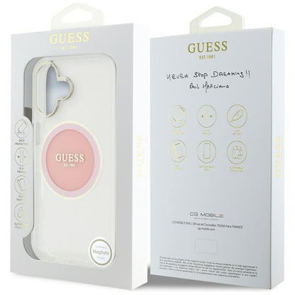 Husa MagSafe pentru Apple iPhone 16, Guess, IML Metal Colored Circle, Roz