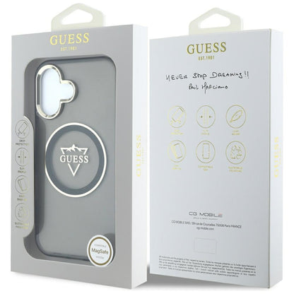 Husa MagSafe pentru Apple iPhone 16, Guess, IML Metal Mountain Logo, Neagra