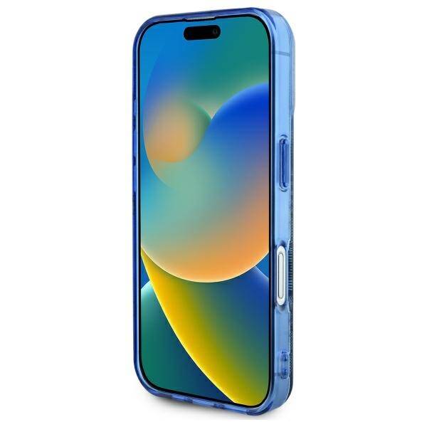 Husa MagSafe pentru Apple iPhone 16, Guess, IML Peony On 4G Background , Albastra