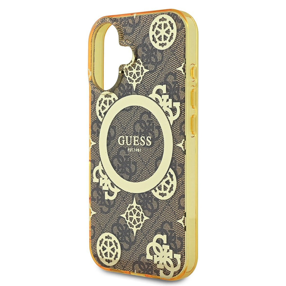 Husa MagSafe pentru Apple iPhone 16, Guess, IML Peony On 4G Background , Maro
