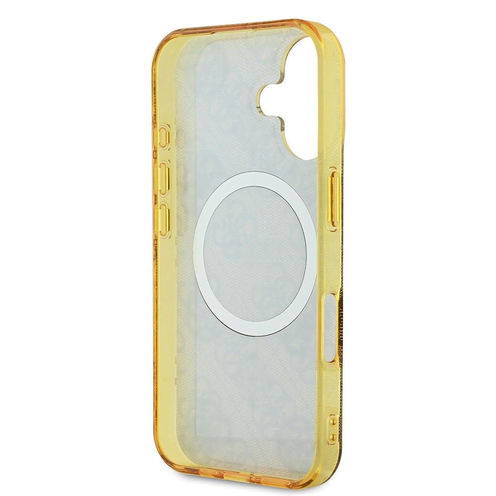 Husa MagSafe pentru Apple iPhone 16, Guess, IML Peony On 4G Background , Maro