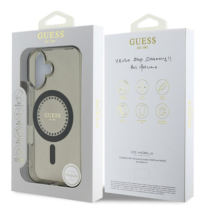 Husa MagSafe pentru Apple iPhone 16, Guess, IML Rhinestone, Neagra
