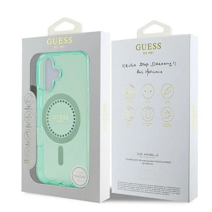 Husa MagSafe pentru Apple iPhone 16, Guess, IML Rhinestone, Verde