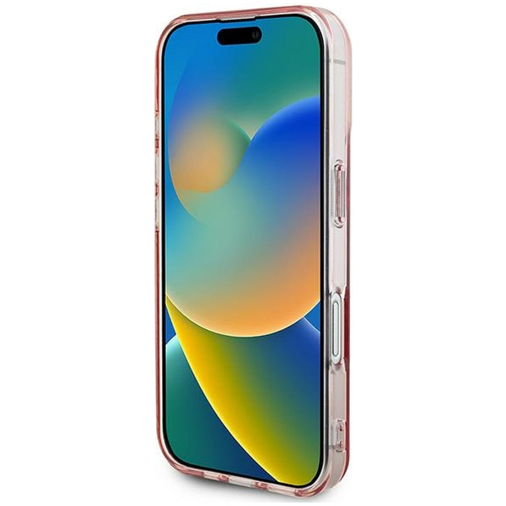 Husa MagSafe pentru Apple iPhone 16, Guess, IML Rhinestones Ring, Roz GUHMP16SPFTDTEP