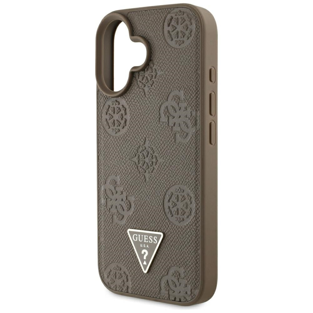 Husa MagSafe pentru Apple iPhone 16, Guess, Peony Grained Hot Stamp Triangle, Maro