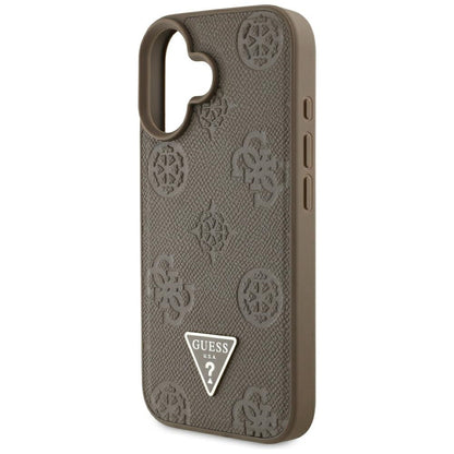Husa MagSafe pentru Apple iPhone 16, Guess, Peony Grained Hot Stamp Triangle, Maro