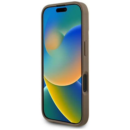 Husa MagSafe pentru Apple iPhone 16, Guess, Peony Grained Hot Stamp Triangle, Maro