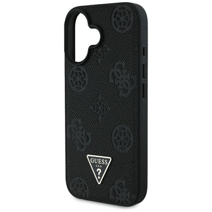 Husa MagSafe pentru Apple iPhone 16, Guess, Peony Grained Hot Stamp Triangle, Neagra