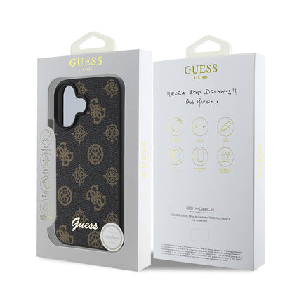 Husa MagSafe pentru Apple iPhone 16, Guess, Peony Script, Neagra