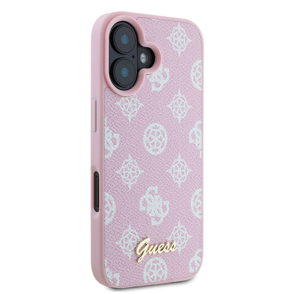 Husa MagSafe pentru Apple iPhone 16, Guess, Peony Script, Roz