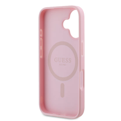 Husa MagSafe pentru Apple iPhone 16, Guess, Peony Script, Roz