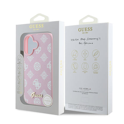 Husa MagSafe pentru Apple iPhone 16, Guess, Peony Script, Roz