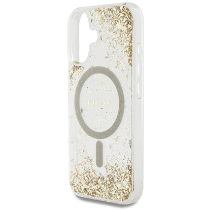 Husa MagSafe pentru Apple iPhone 16, Guess, Resin Bottom Glitter, Aurie