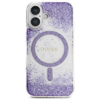 Husa MagSafe pentru Apple iPhone 16, Guess, Resin Bottom Glitter, Mov