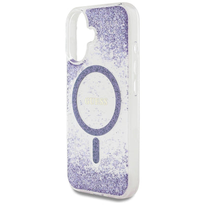 Husa MagSafe pentru Apple iPhone 16, Guess, Resin Bottom Glitter, Mov