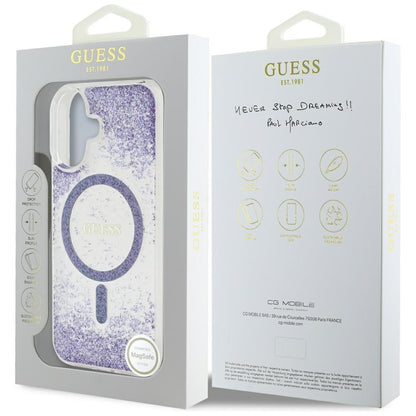 Husa MagSafe pentru Apple iPhone 16, Guess, Resin Bottom Glitter, Mov
