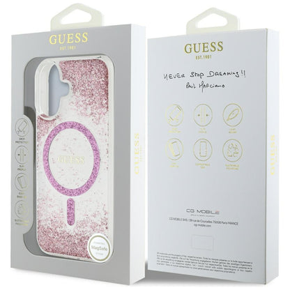 Husa MagSafe pentru Apple iPhone 16, Guess, Resin Bottom Glitter, Roz