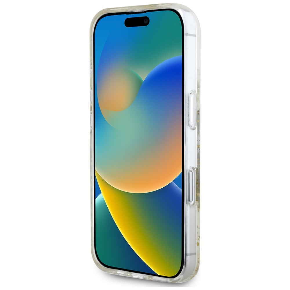 Husa MagSafe pentru Apple iPhone 16, Guess, Resin Flowers and Glitter, Bej