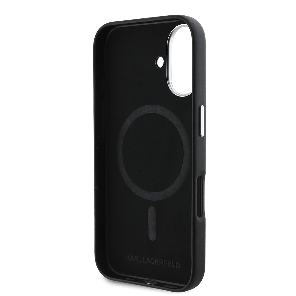 Husa MagSafe pentru Apple iPhone 16, Karl Lagerfeld, FW Metal Plate, Neagra