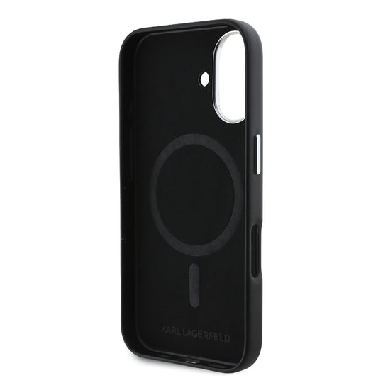 Husa MagSafe pentru Apple iPhone 16, Karl Lagerfeld, FW Metal Plate, Neagra