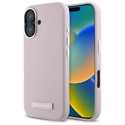 Husa MagSafe pentru Apple iPhone 16, Karl Lagerfeld, FW Metal Plate, Roz