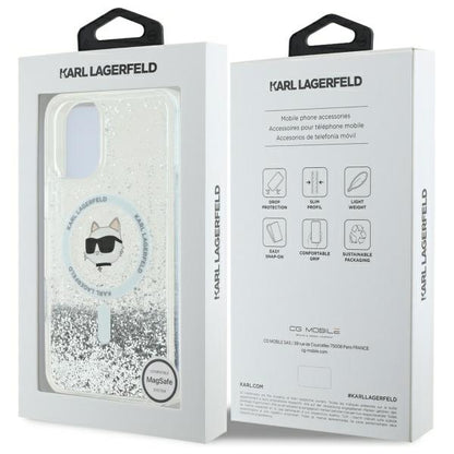 Husa MagSafe pentru Apple iPhone 16, Karl Lagerfeld, Glitter Liquid Choupette Head, Transparenta