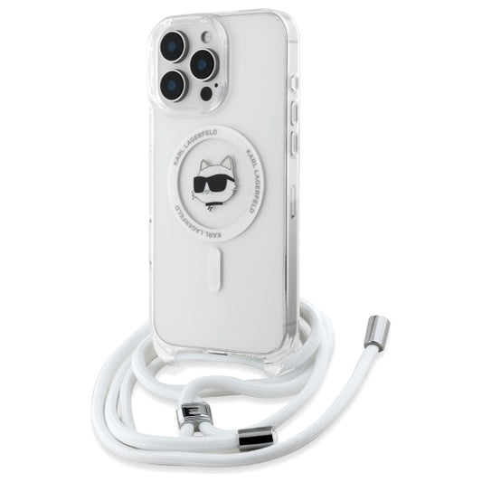 Husa MagSafe pentru Apple iPhone 16, Karl Lagerfeld, IML Crossbody Choupette's Head with Strap, Transparenta