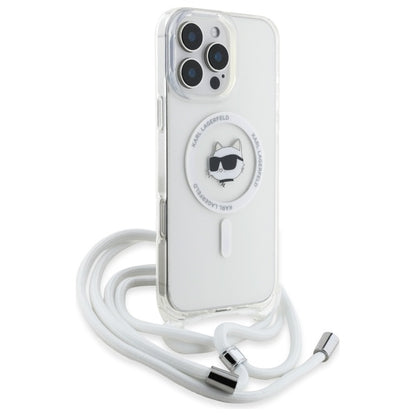 Husa MagSafe pentru Apple iPhone 16, Karl Lagerfeld, IML Crossbody Choupette's Head with Strap, Transparenta