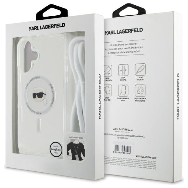 Husa MagSafe pentru Apple iPhone 16, Karl Lagerfeld, IML Crossbody Karl's Head, Transparenta