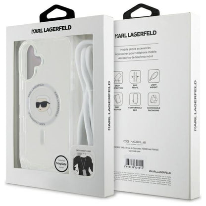 Husa MagSafe pentru Apple iPhone 16, Karl Lagerfeld, IML Crossbody Karl's Head, Transparenta