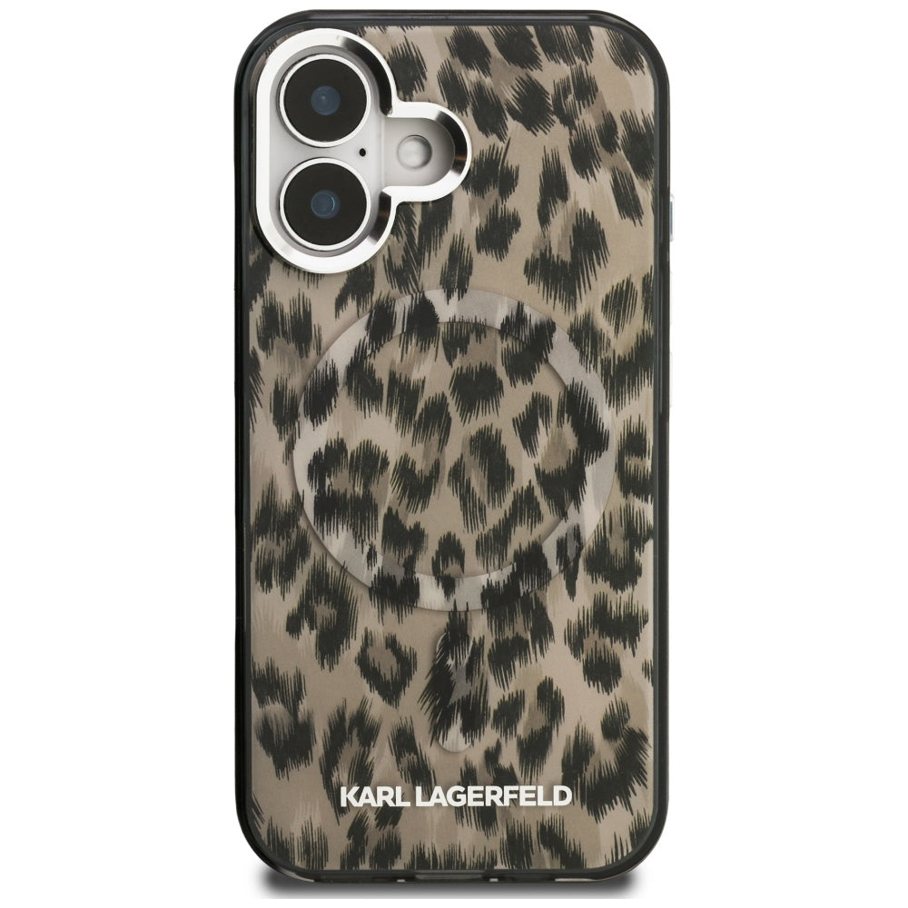 Husa MagSafe pentru Apple iPhone 16, Karl Lagerfeld, IML Leopard Pattern, Maro