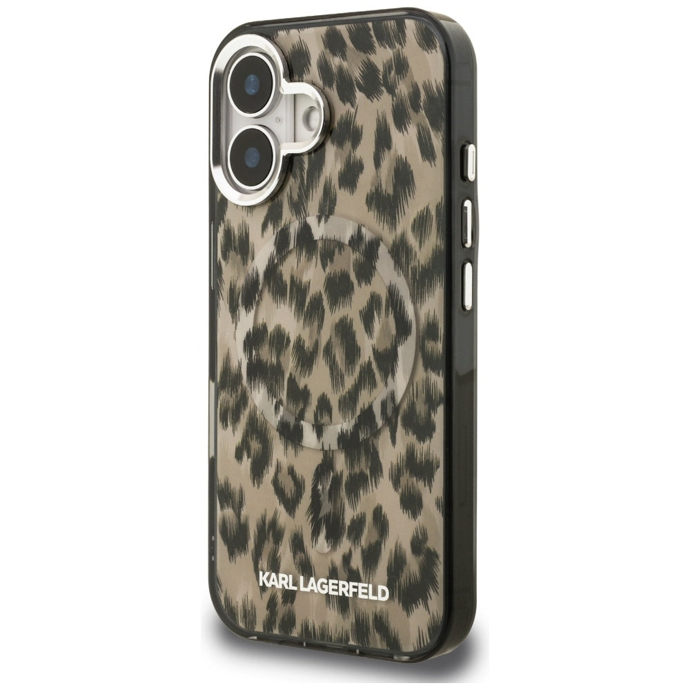 Husa MagSafe pentru Apple iPhone 16, Karl Lagerfeld, IML Leopard Pattern, Maro