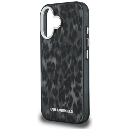 Husa MagSafe pentru Apple iPhone 16, Karl Lagerfeld, IML Leopard Pattern, Neagra