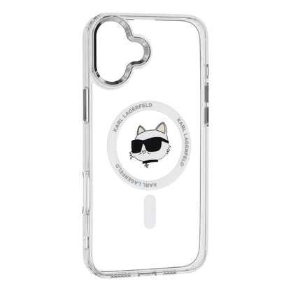 Husa MagSafe pentru Apple iPhone 16, Karl Lagerfeld, IML Metal Choupette's Head, Alba
