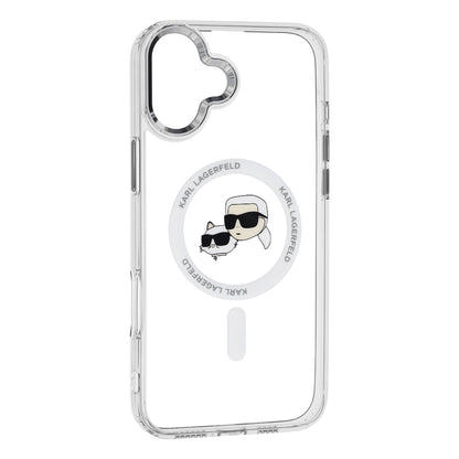 Husa MagSafe pentru Apple iPhone 16, Karl Lagerfeld, IML Metal Karl & Choupette's Heads, Alba