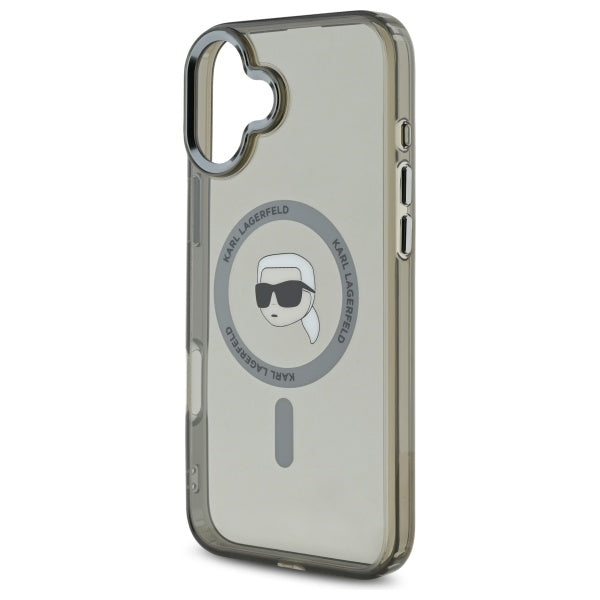 Husa MagSafe pentru Apple iPhone 16, Karl Lagerfeld, IML Metal Karl's Head, Neagra