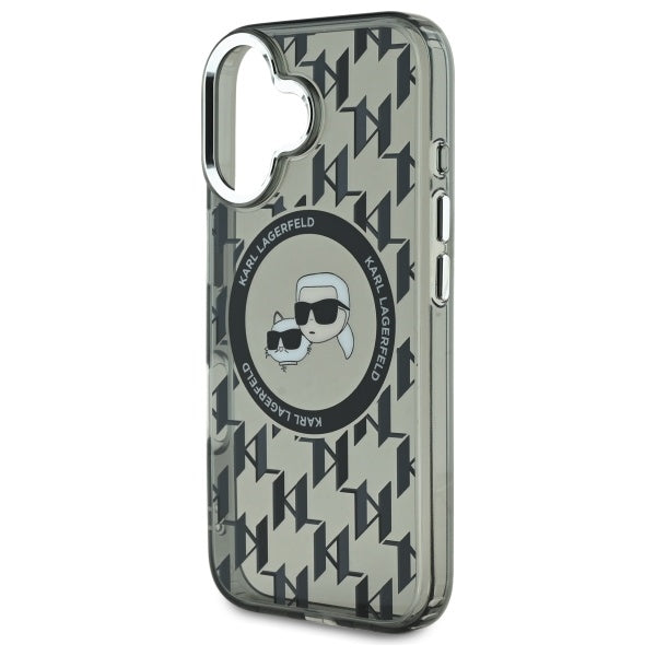 Husa MagSafe pentru Apple iPhone 16, Karl Lagerfeld, IML Monogram Karl & Choupette's Heads, Neagra