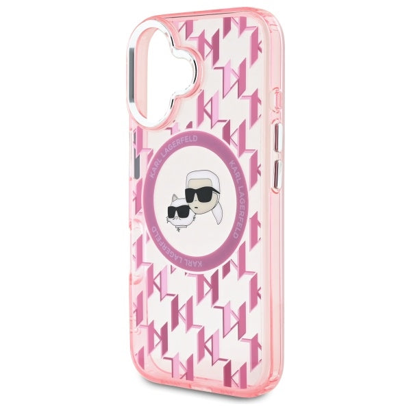 Husa MagSafe pentru Apple iPhone 16, Karl Lagerfeld, IML Monogram Karl & Choupette's Heads, Roz