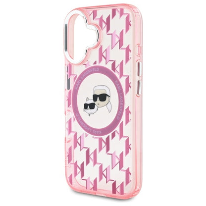 Husa MagSafe pentru Apple iPhone 16, Karl Lagerfeld, IML Monogram Karl & Choupette's Heads, Roz