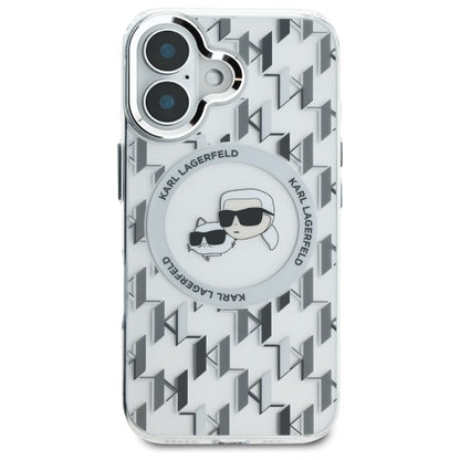 Husa MagSafe pentru Apple iPhone 16, Karl Lagerfeld, IML Monogram Karl & Choupette's Heads, Transparenta
