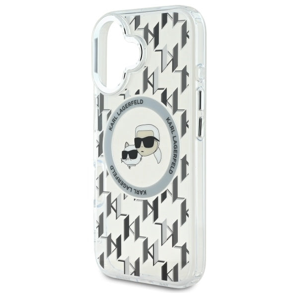 Husa MagSafe pentru Apple iPhone 16, Karl Lagerfeld, IML Monogram Karl & Choupette's Heads, Transparenta