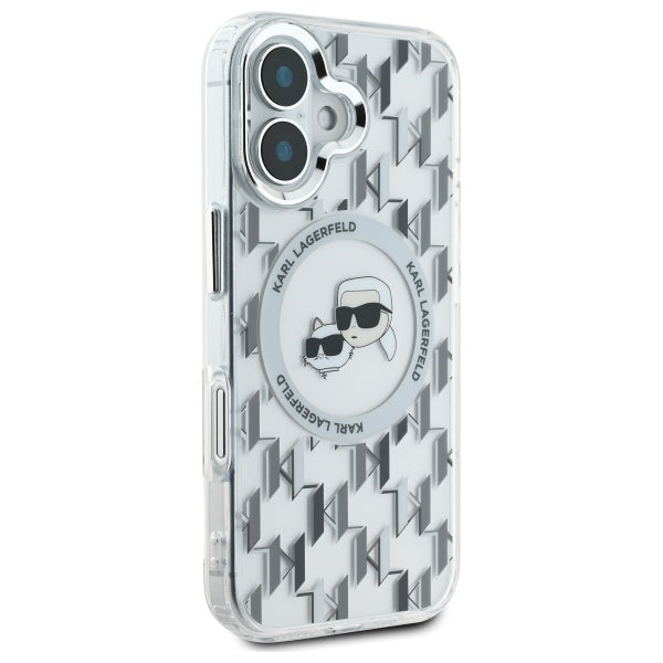 Husa MagSafe pentru Apple iPhone 16, Karl Lagerfeld, IML Monogram Karl & Choupette's Heads, Transparenta