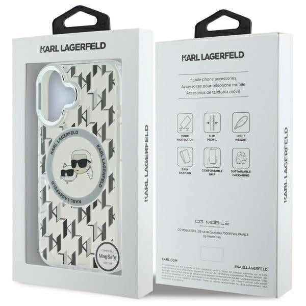 Husa MagSafe pentru Apple iPhone 16, Karl Lagerfeld, IML Monogram Karl & Choupette's Heads, Transparenta