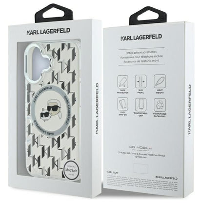 Husa MagSafe pentru Apple iPhone 16, Karl Lagerfeld, IML Monogram Karl & Choupette's Heads, Transparenta