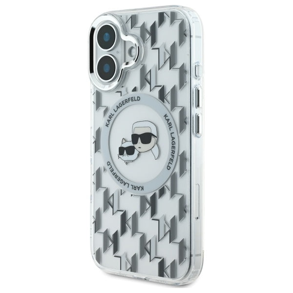 Husa MagSafe pentru Apple iPhone 16, Karl Lagerfeld, IML Monogram Karl & Choupette's Heads, Transparenta